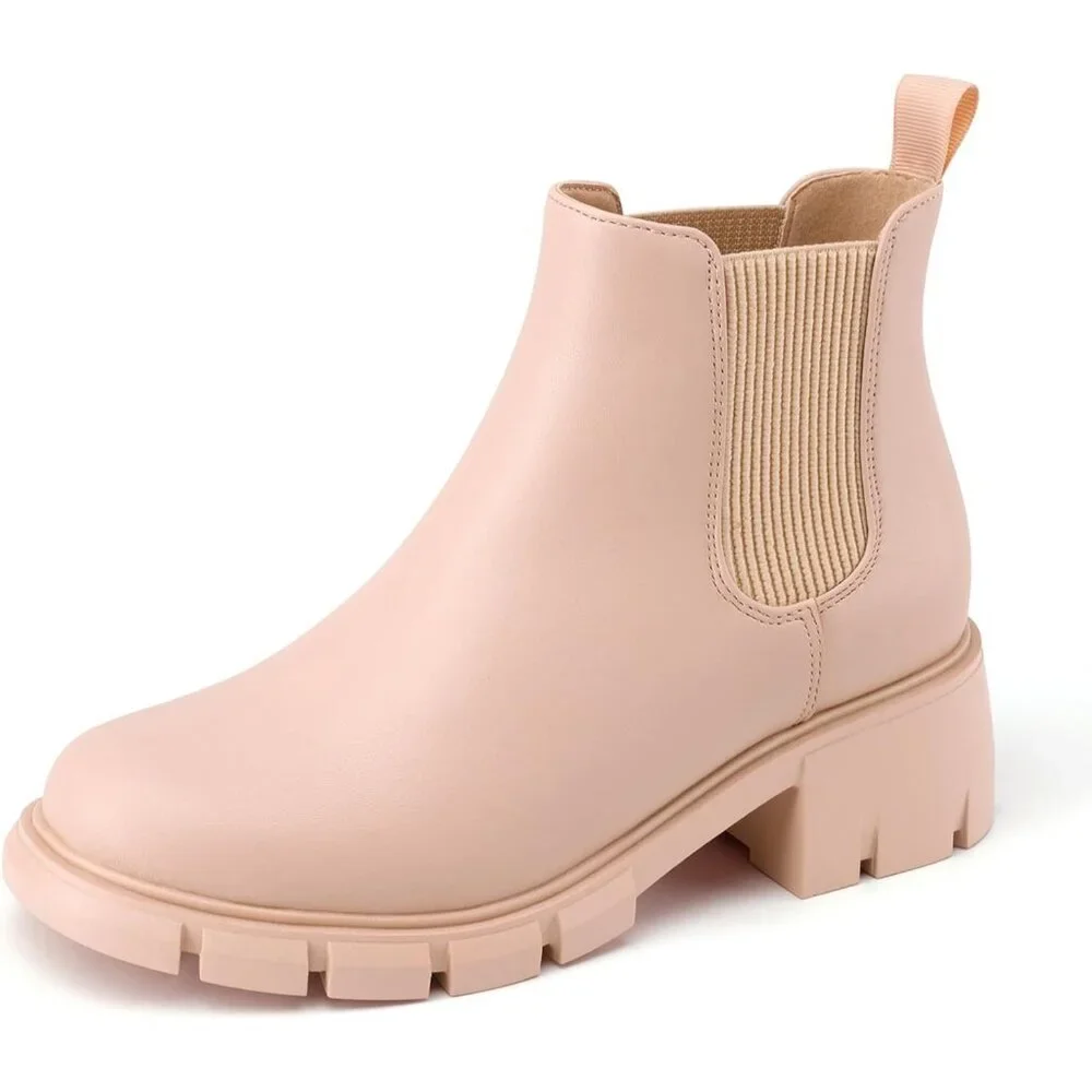🆕Girls Pink Polyurethane Cowgirl Ankle Comfortable Slip on Lug Sole Boot